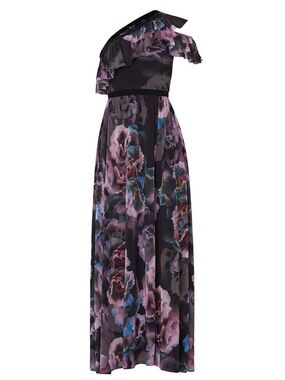 FUZZI Purple Tulle Floral One Shoulder Gown Maxi Dress Size XS